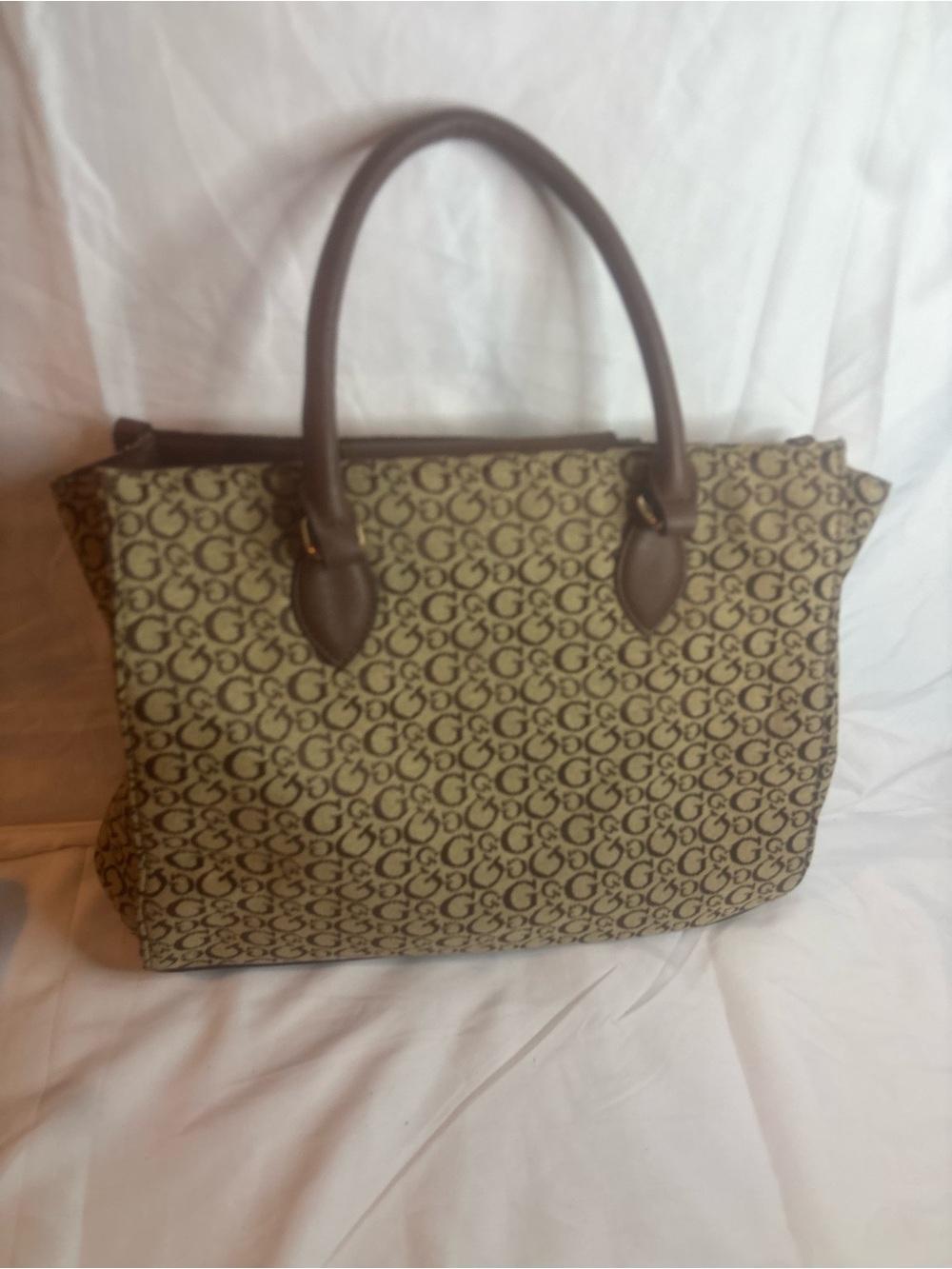 Brown Patterned Tote Bag with Dark Brown Handles
